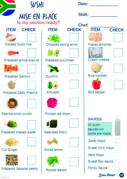 THE MINIMUM STANDARDS FOR THE SUSHI SECTION
